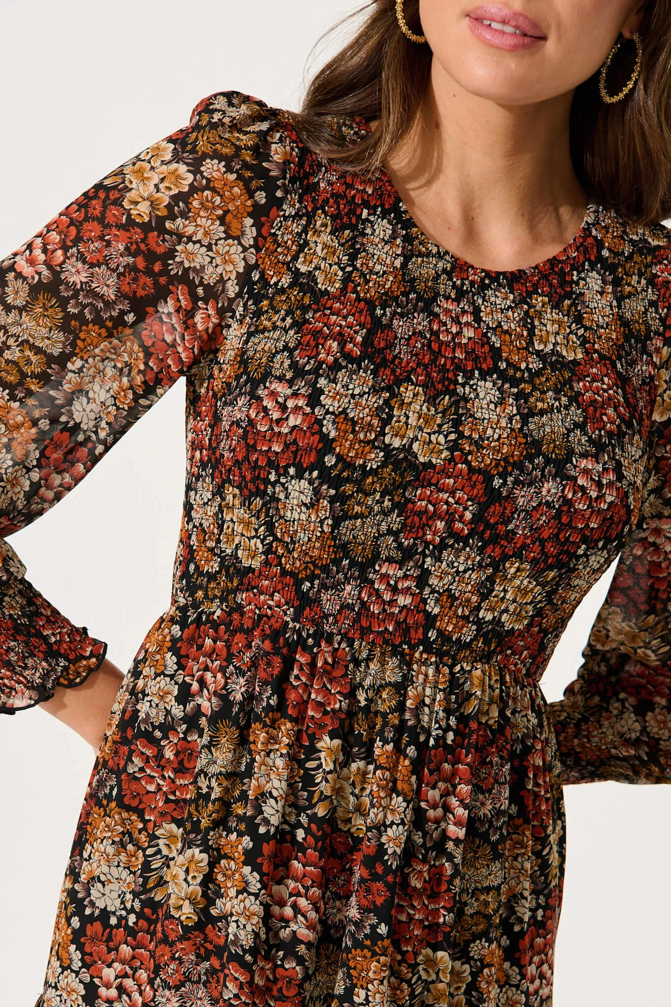Jaseline Midi Dress In Multi Rust Floral Chiffon sold by St Frock product image thumbnail 5