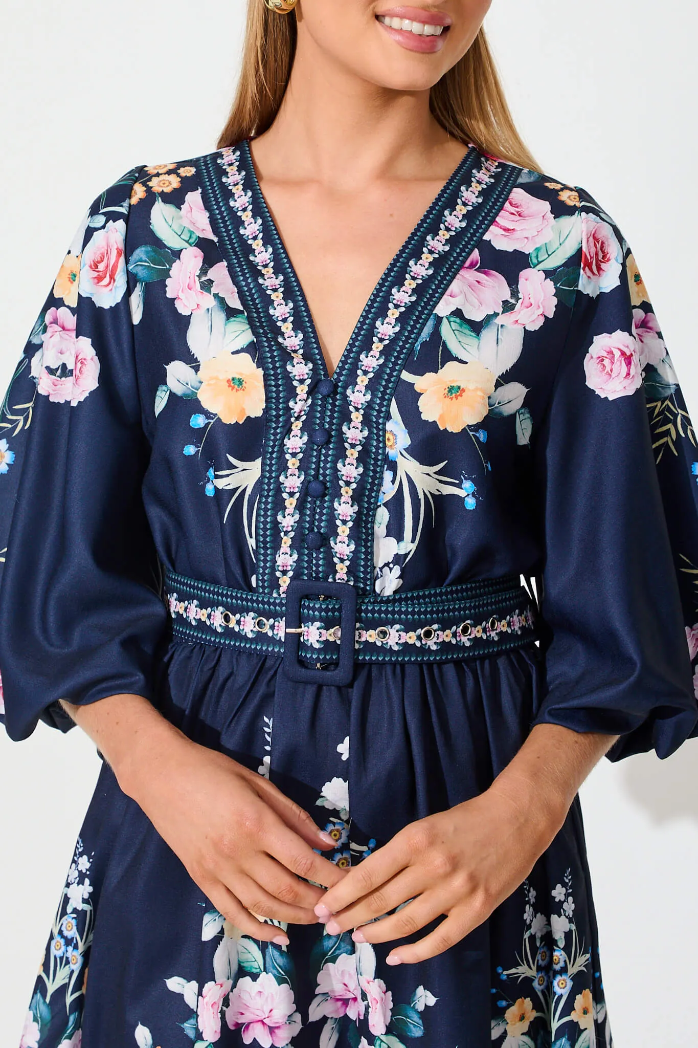 Amira Shirt Dress In Navy With Multi Floral sold by St Frock product image thumbnail 5