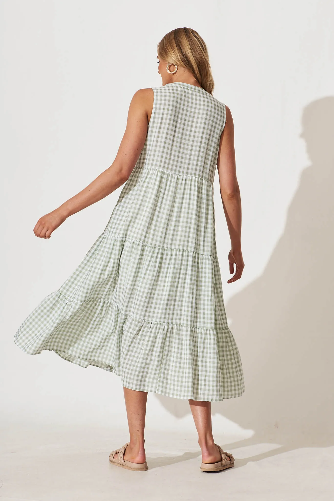 Jolly Midi Smock Dress In Green Gingham Check Cotton Blend sold by St Frock product image thumbnail 4