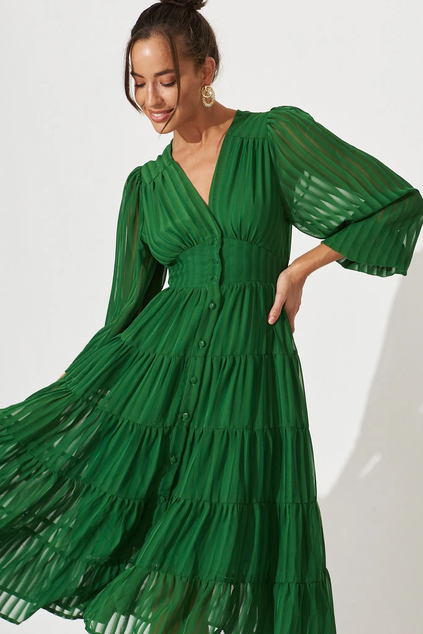 Modical Midi Dress In Green Chiffon sold by St Frock product image thumbnail 3