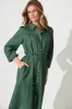Landed Midi Shirt Dress In Green Cotton Linen sold by St Frock
