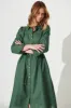 Landed Midi Shirt Dress In Green Cotton Linen sold by St Frock