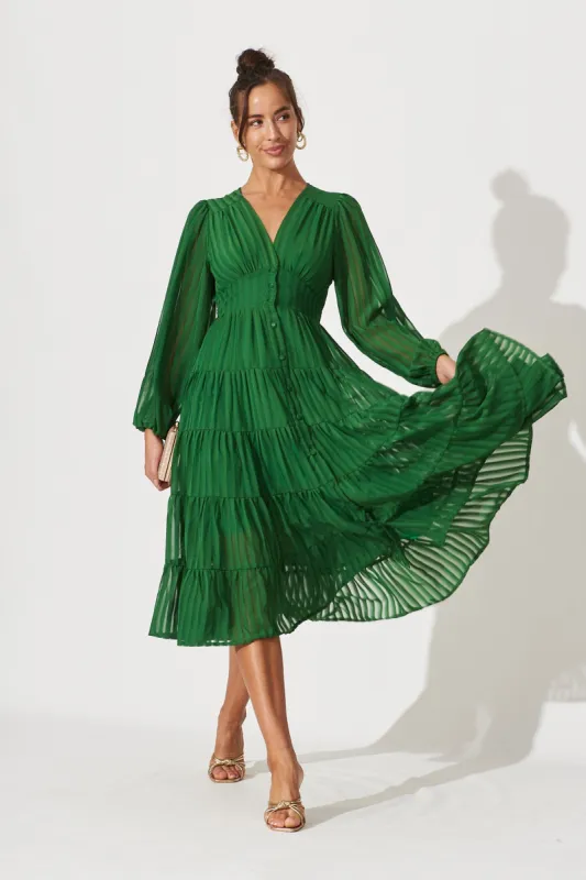 Modical Midi Dress In Green Chiffon sold by St Frock