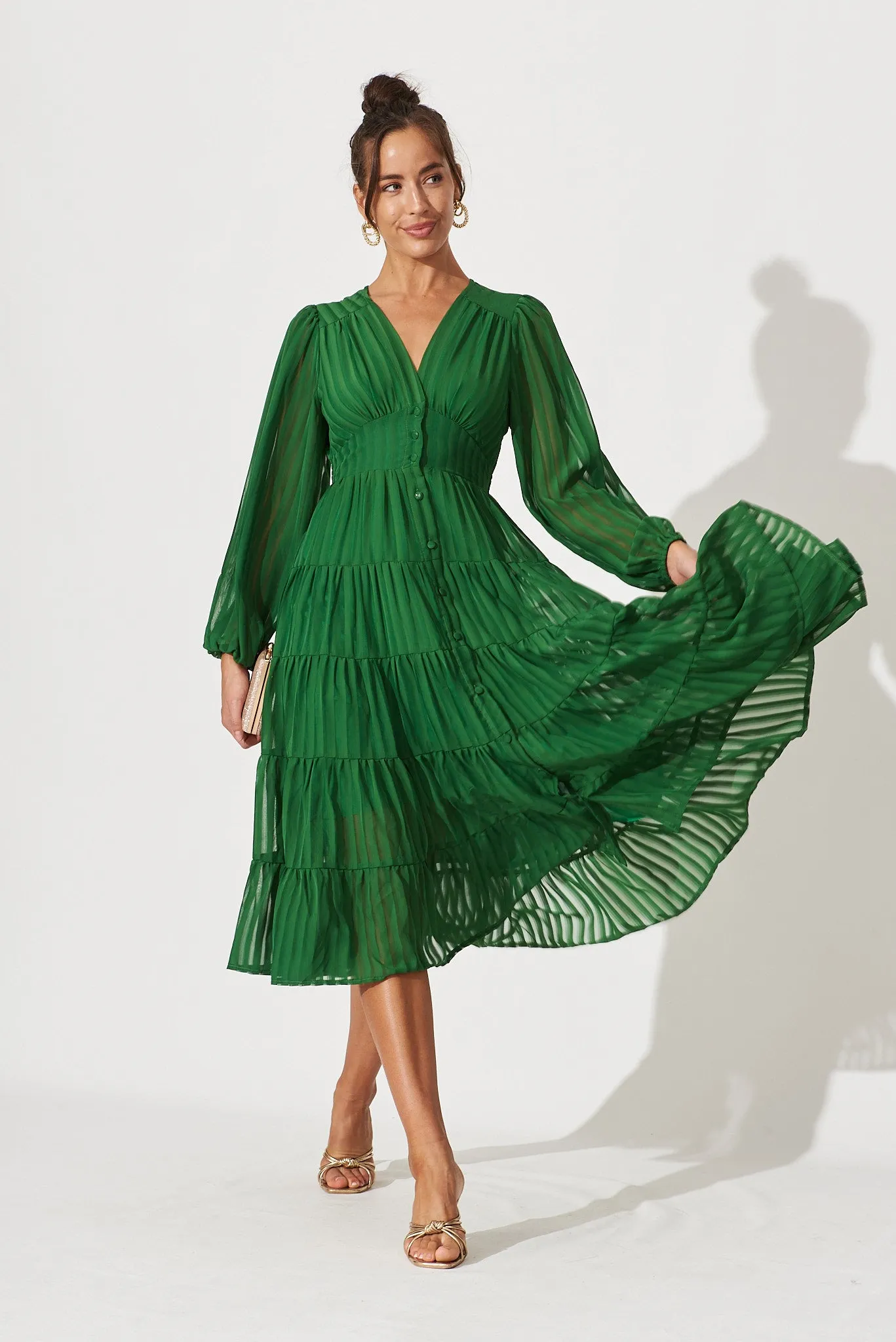 Modical Midi Dress In Green Chiffon sold by St Frock