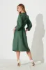 Landed Midi Shirt Dress In Green Cotton Linen sold by St Frock