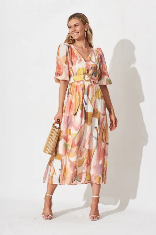 Adrina Maxi Dress In White With Multi Floral sold by St Frock