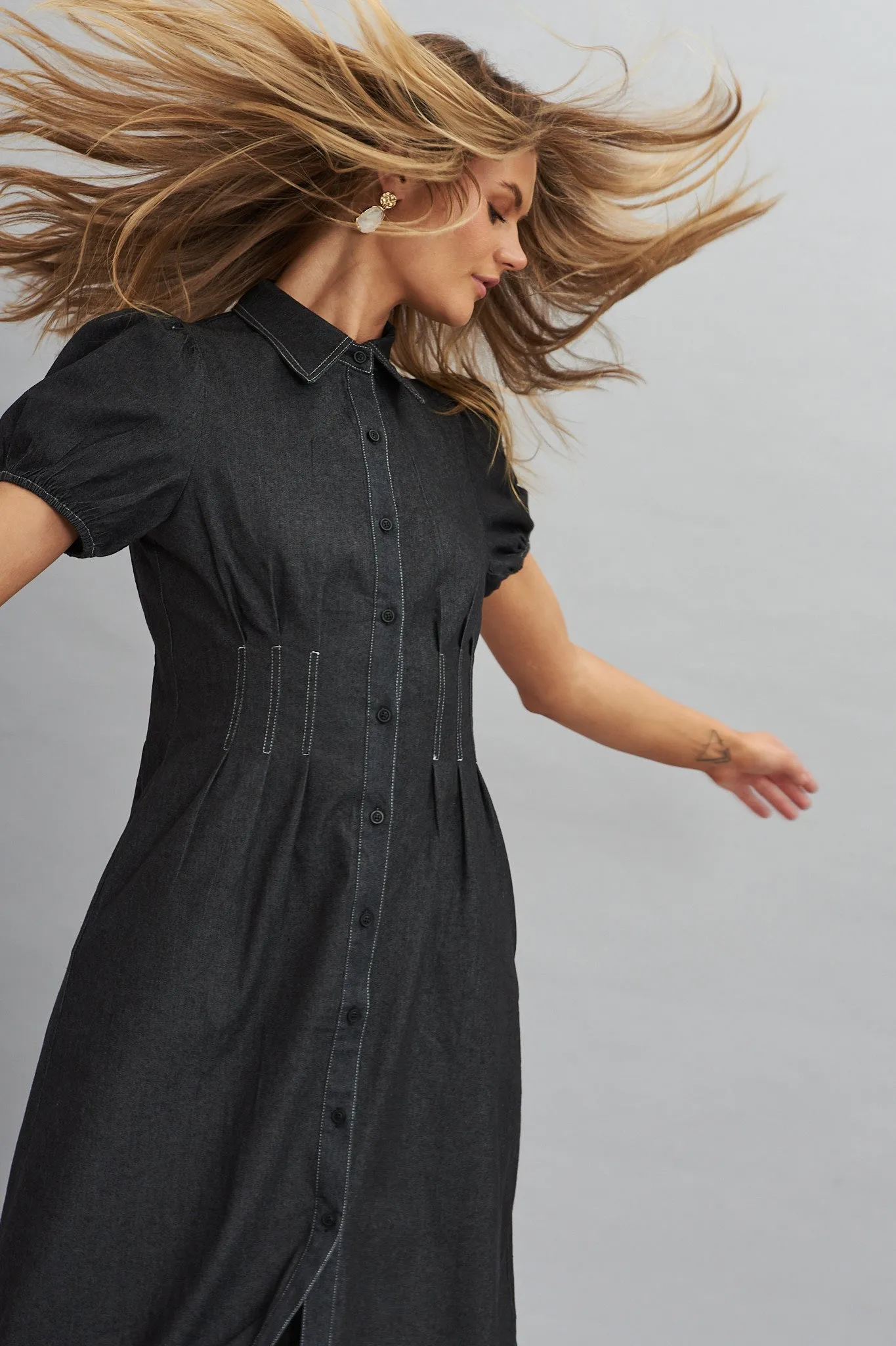 Elite Midi Shirt Dress In Black sold by St Frock product image thumbnail 2
