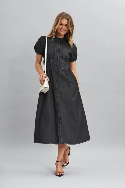 Elite Midi Shirt Dress In Black sold by St Frock