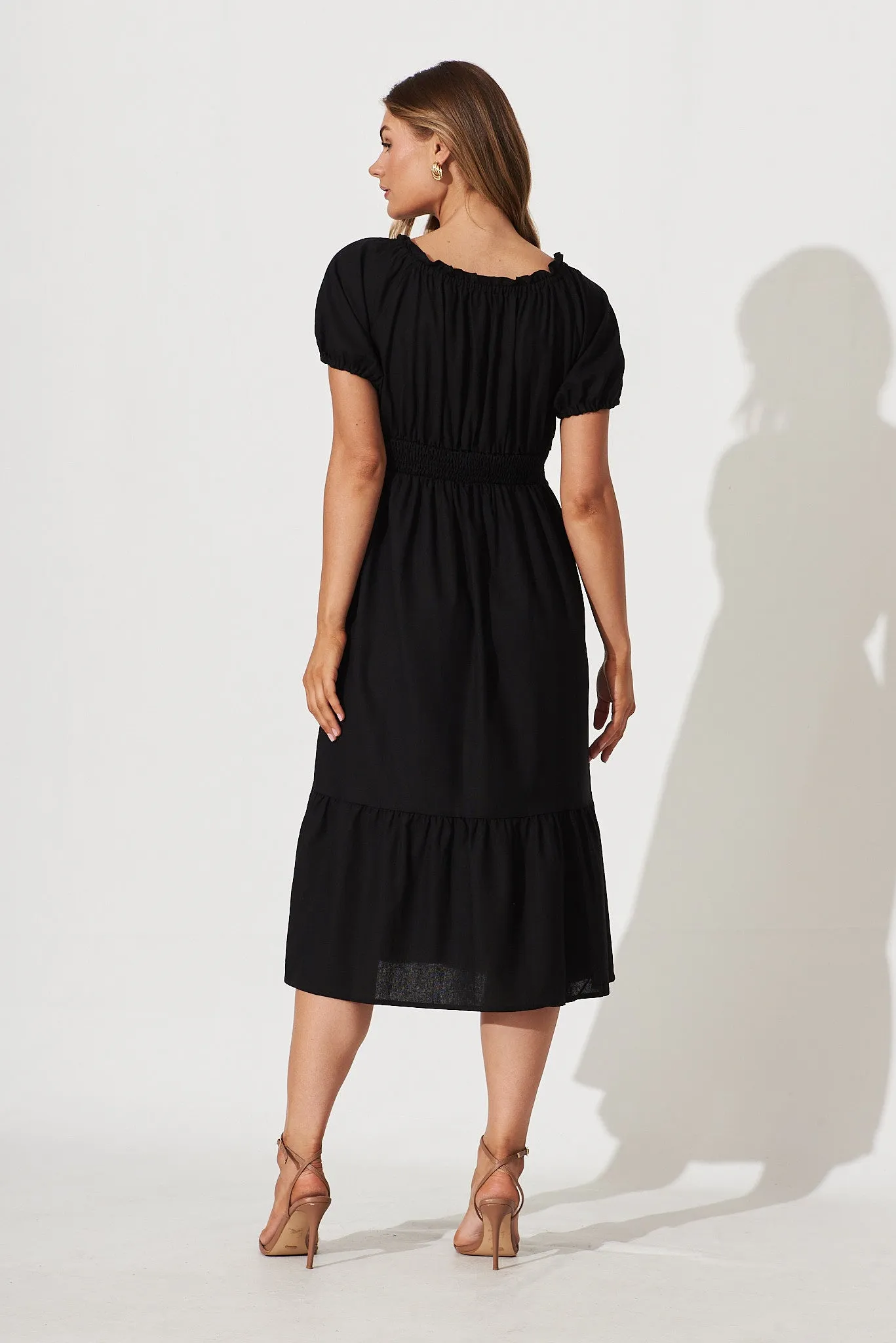 Leticia Midi Dress In Black Linen Cotton Blend sold by St Frock product image thumbnail 4