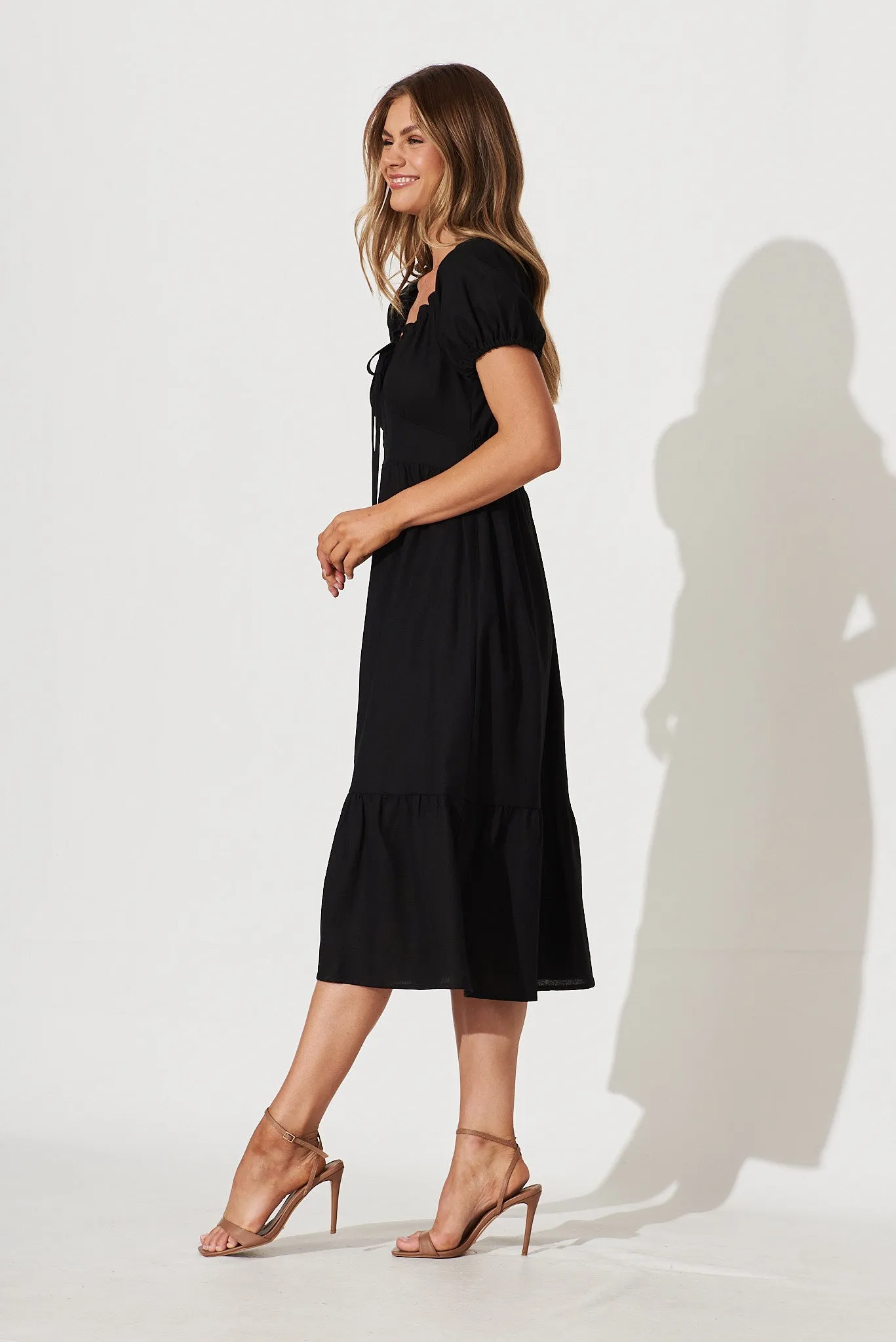 Leticia Midi Dress In Black Linen Cotton Blend sold by St Frock product image thumbnail 3