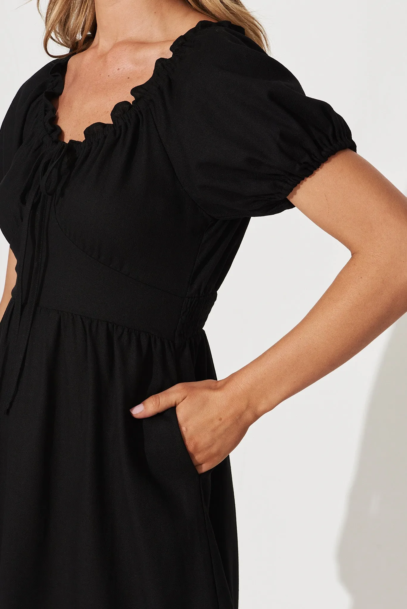 Leticia Midi Dress In Black Linen Cotton Blend sold by St Frock product image thumbnail 5