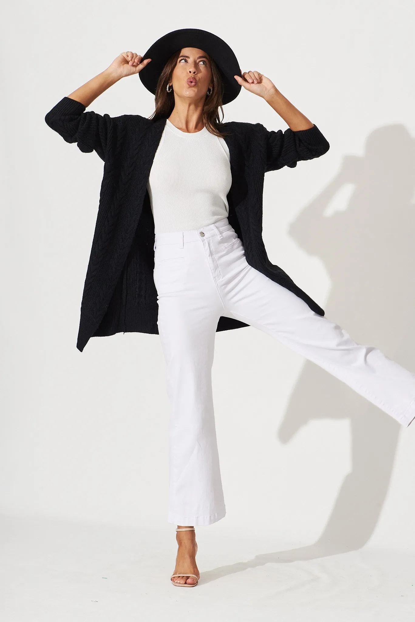 Cebu Knit Cardigan In Black Wool Blend sold by St Frock