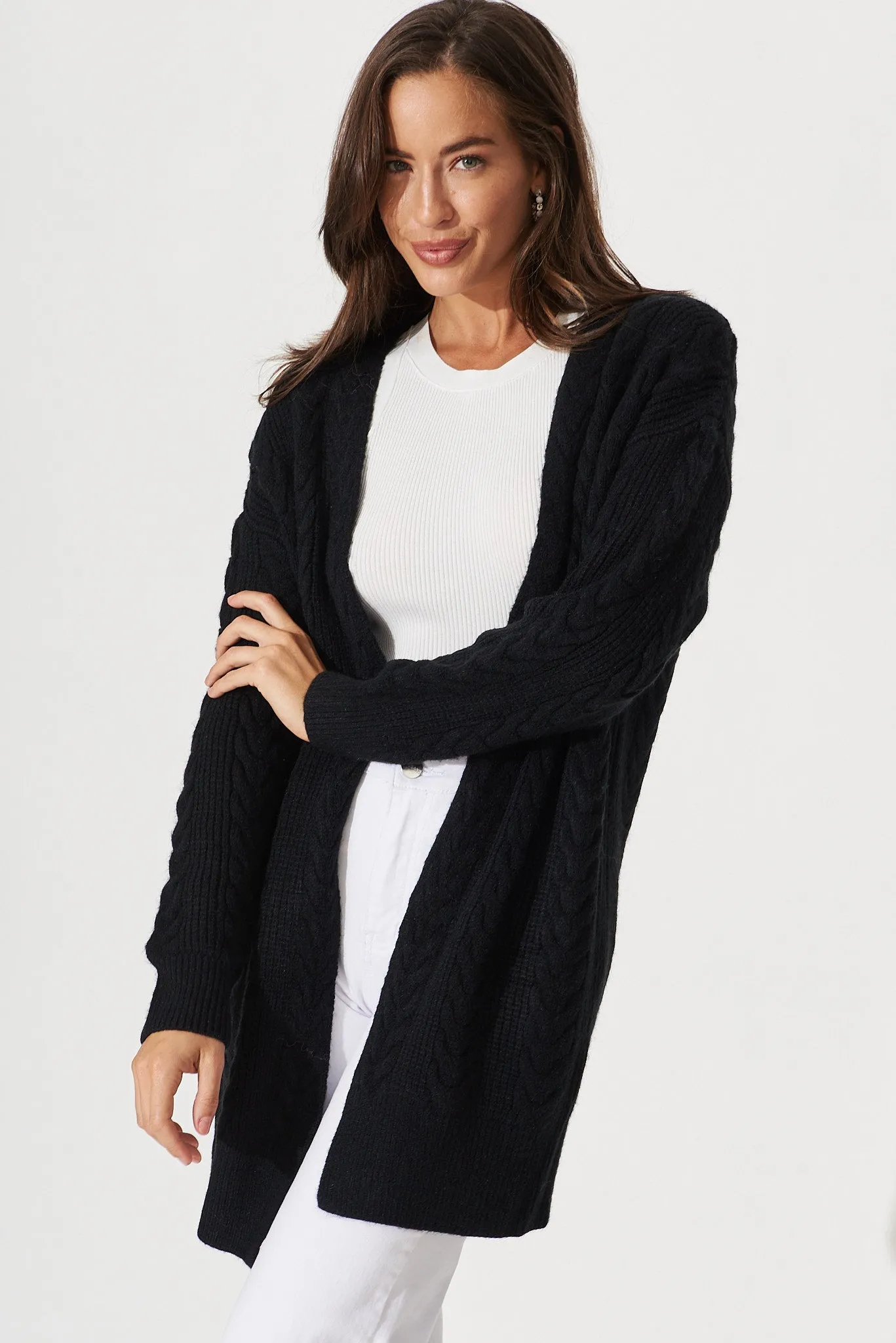 Cebu Knit Cardigan In Black Wool Blend sold by St Frock product image thumbnail 3