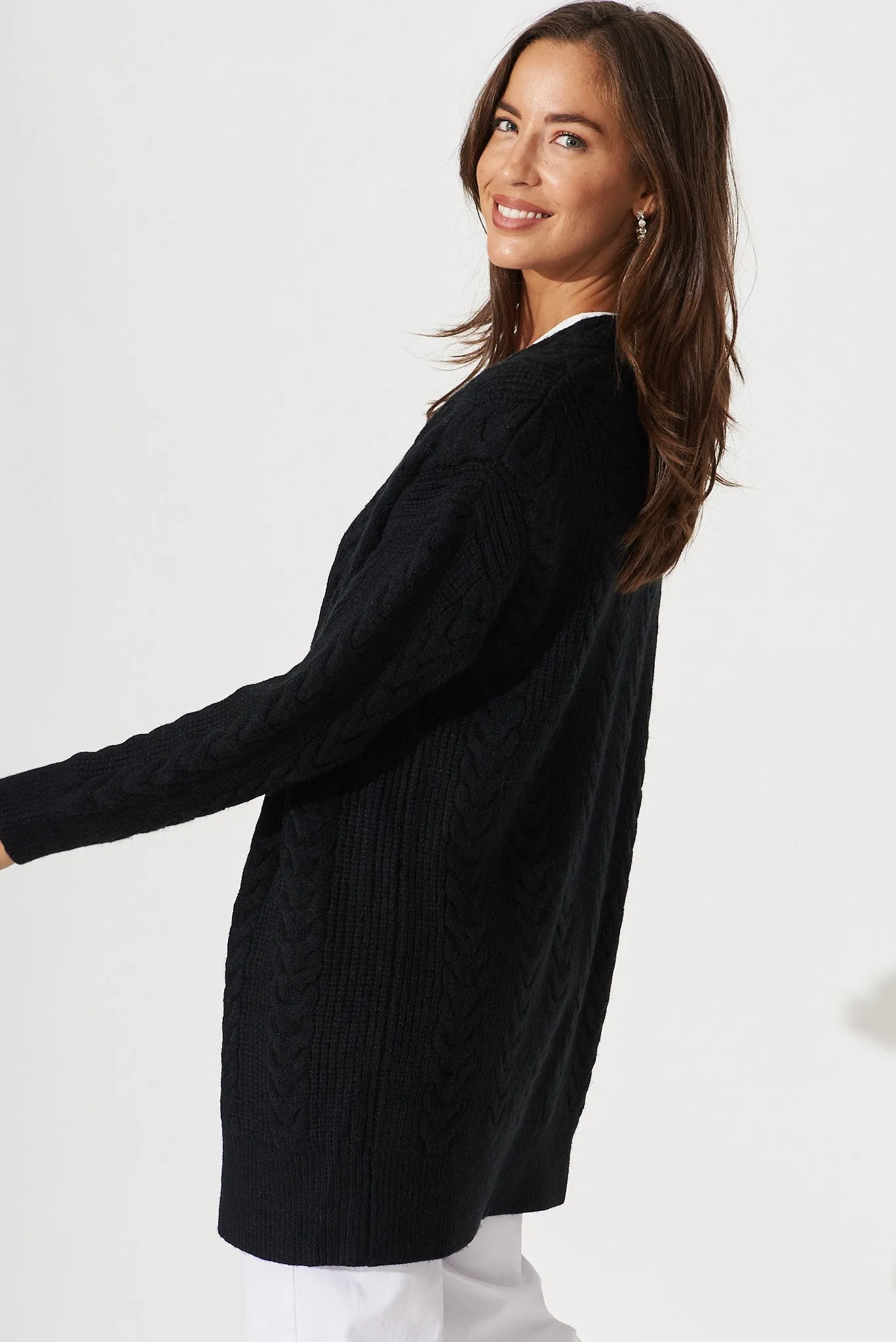 Cebu Knit Cardigan In Black Wool Blend sold by St Frock product image thumbnail 4