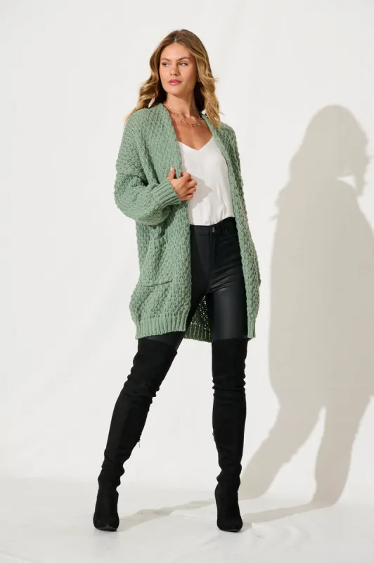 Tranquil Knit Cardigan In Pale Green Wool Blend sold by St Frock
