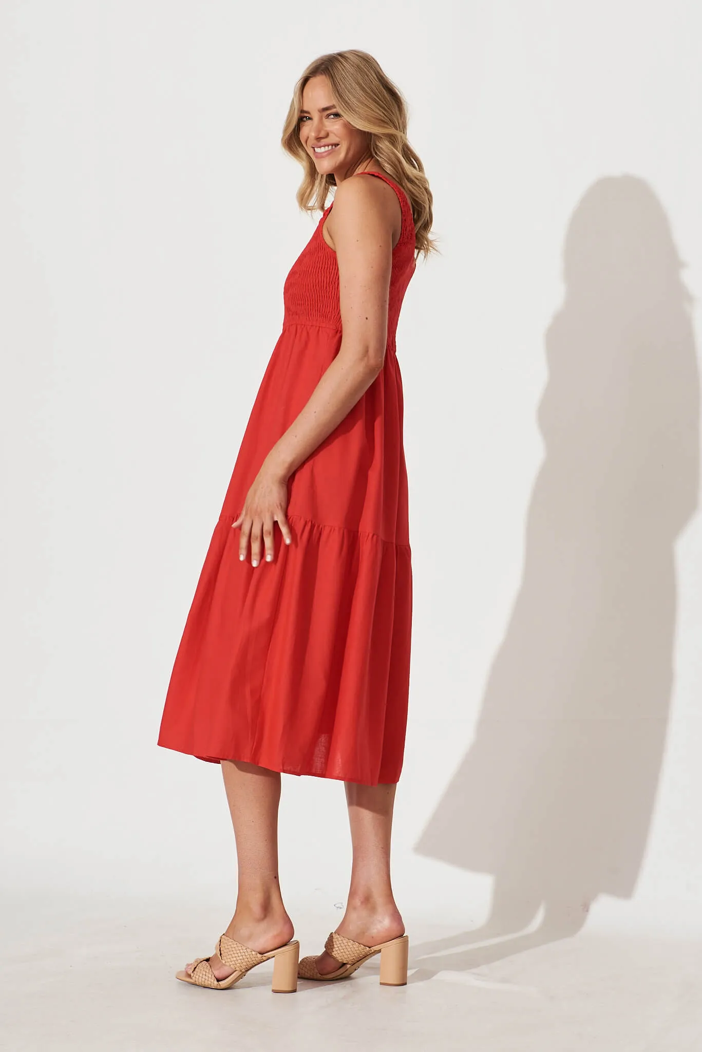 Caribbean Midi Dress In Red Cotton Linen sold by St Frock product image thumbnail 3