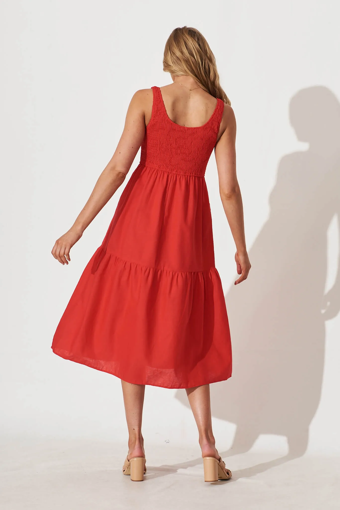 Caribbean Midi Dress In Red Cotton Linen sold by St Frock product image thumbnail 4