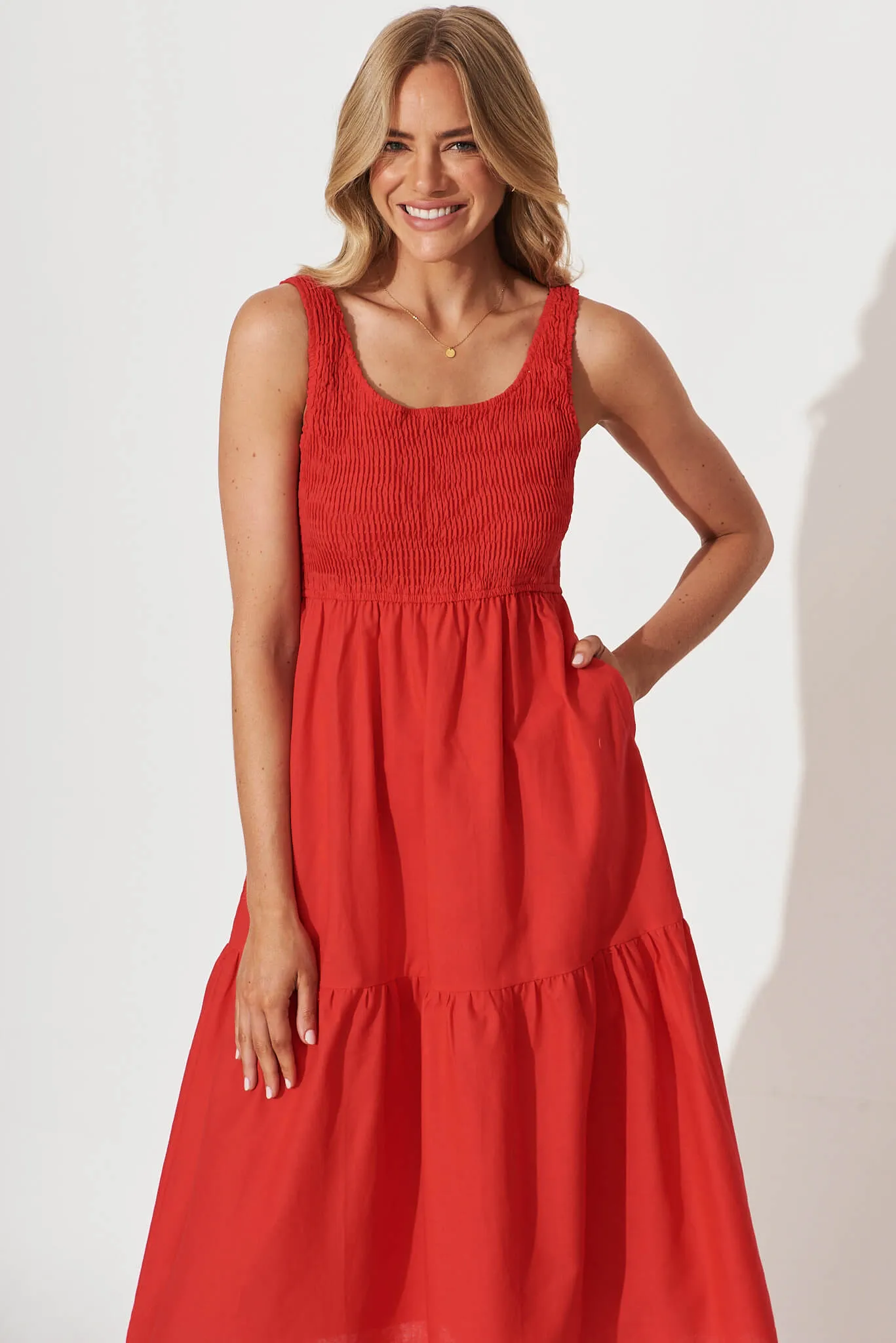 Caribbean Midi Dress In Red Cotton Linen sold by St Frock product image thumbnail 2