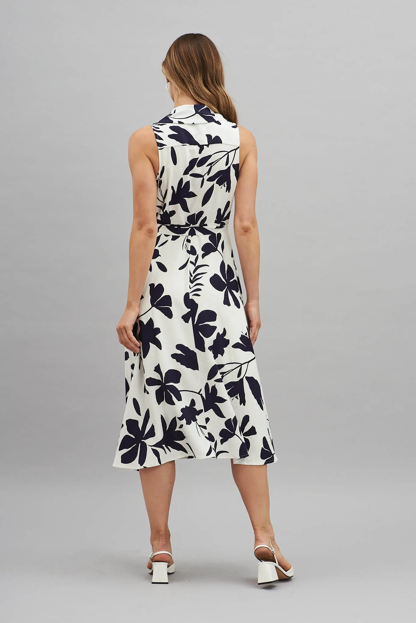 Casablanca Midi Wrap Dress In Navy Floral Linen Blend sold by St Frock product image thumbnail 4