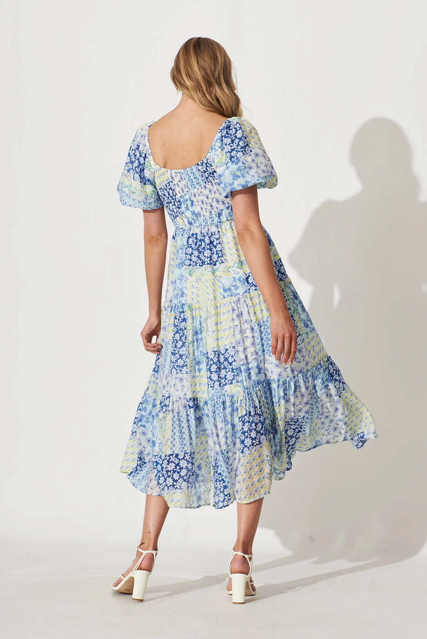 Butterfly Midi Dress In Blue Patchwork Floral sold by St Frock product image thumbnail 4