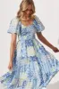 Butterfly Midi Dress In Blue Patchwork Floral sold by St Frock