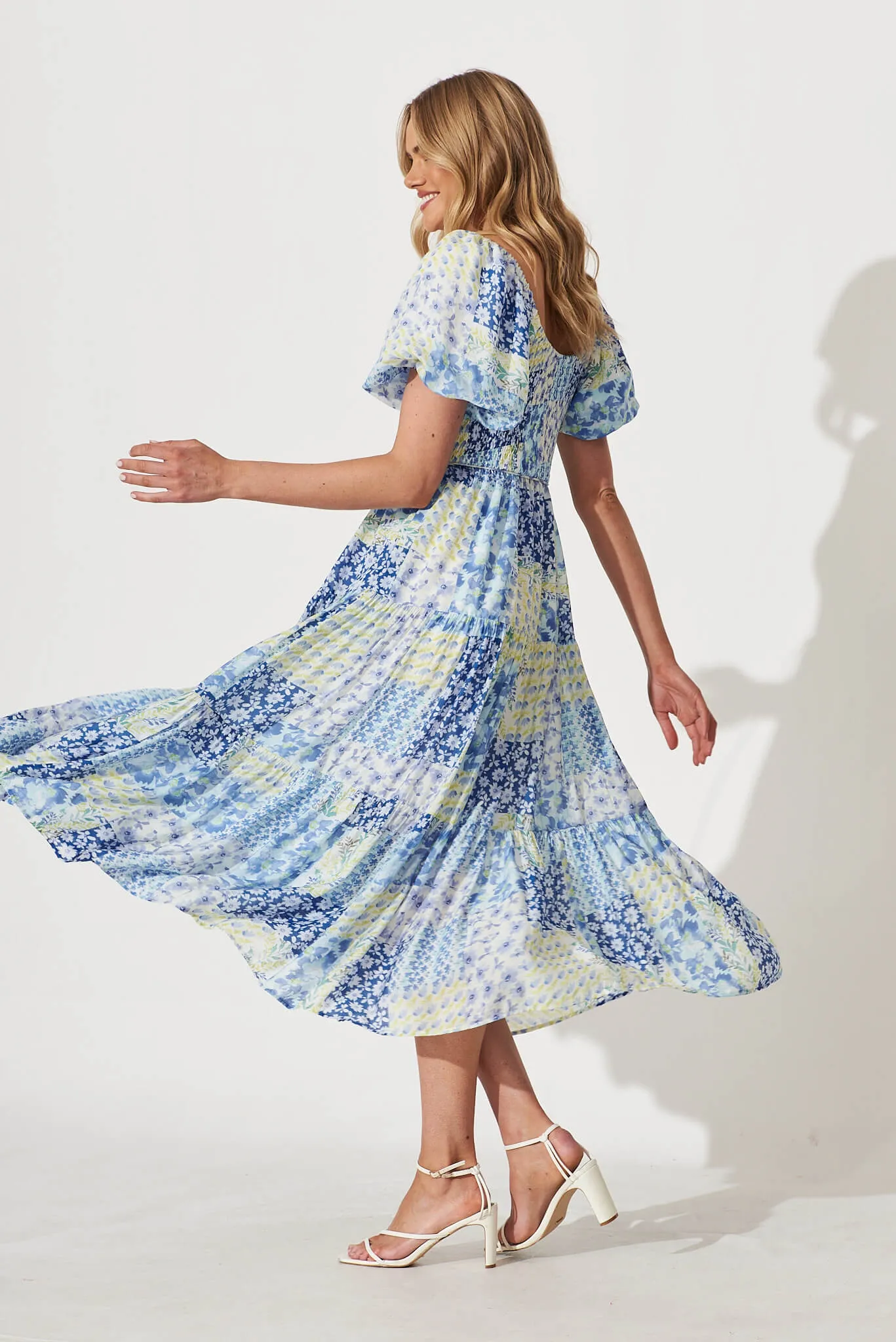 Butterfly Midi Dress In Blue Patchwork Floral sold by St Frock product image thumbnail 3