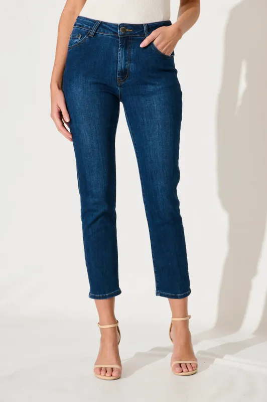Gateway Mid Rise Straight Leg Crop Jean In Dark Blue Denim sold by St Frock