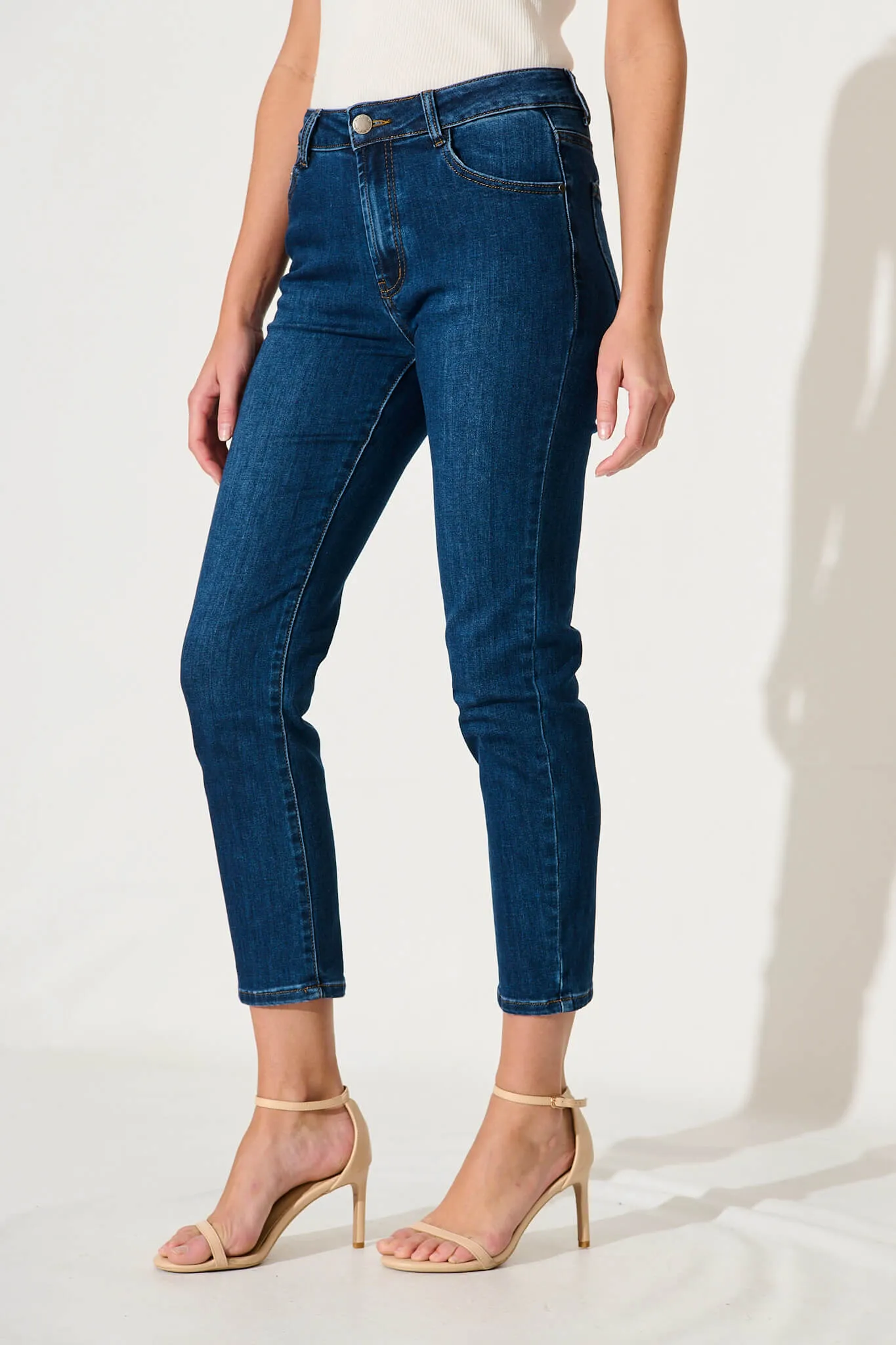 Gateway Mid Rise Straight Leg Crop Jean In Dark Blue Denim sold by St Frock product image thumbnail 2