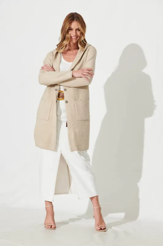 Icicle Hood Knit Cardigan In Beige Wool Blend sold by St Frock