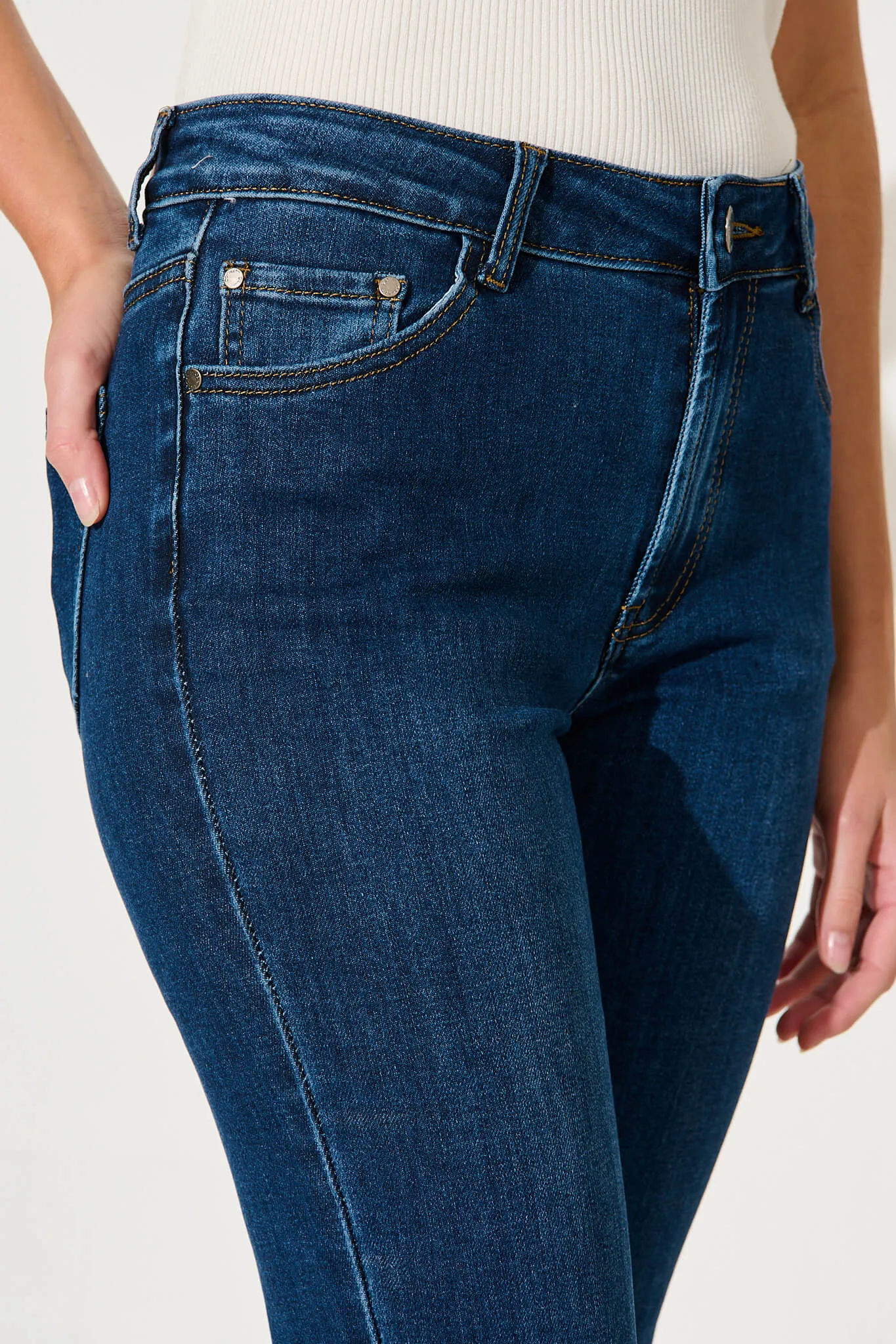 Gateway Mid Rise Straight Leg Crop Jean In Dark Blue Denim sold by St Frock product image thumbnail 5