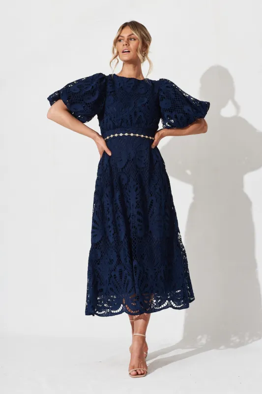 Tillie Lace Maxi Dress In Navy sold by St Frock