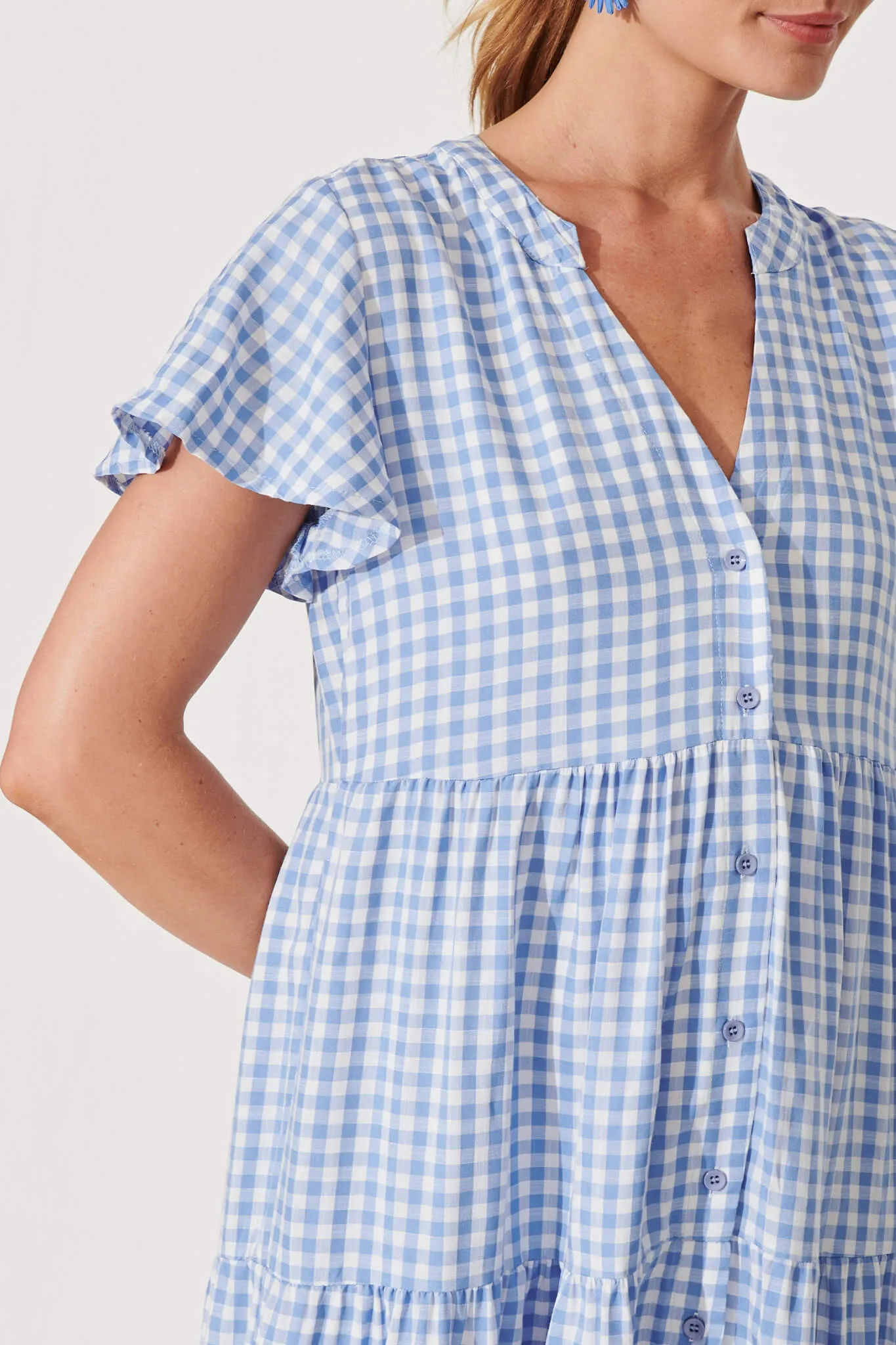 Bently Midi Dress In Blue Gingham Check Cotton Blend sold by St Frock product image thumbnail 5