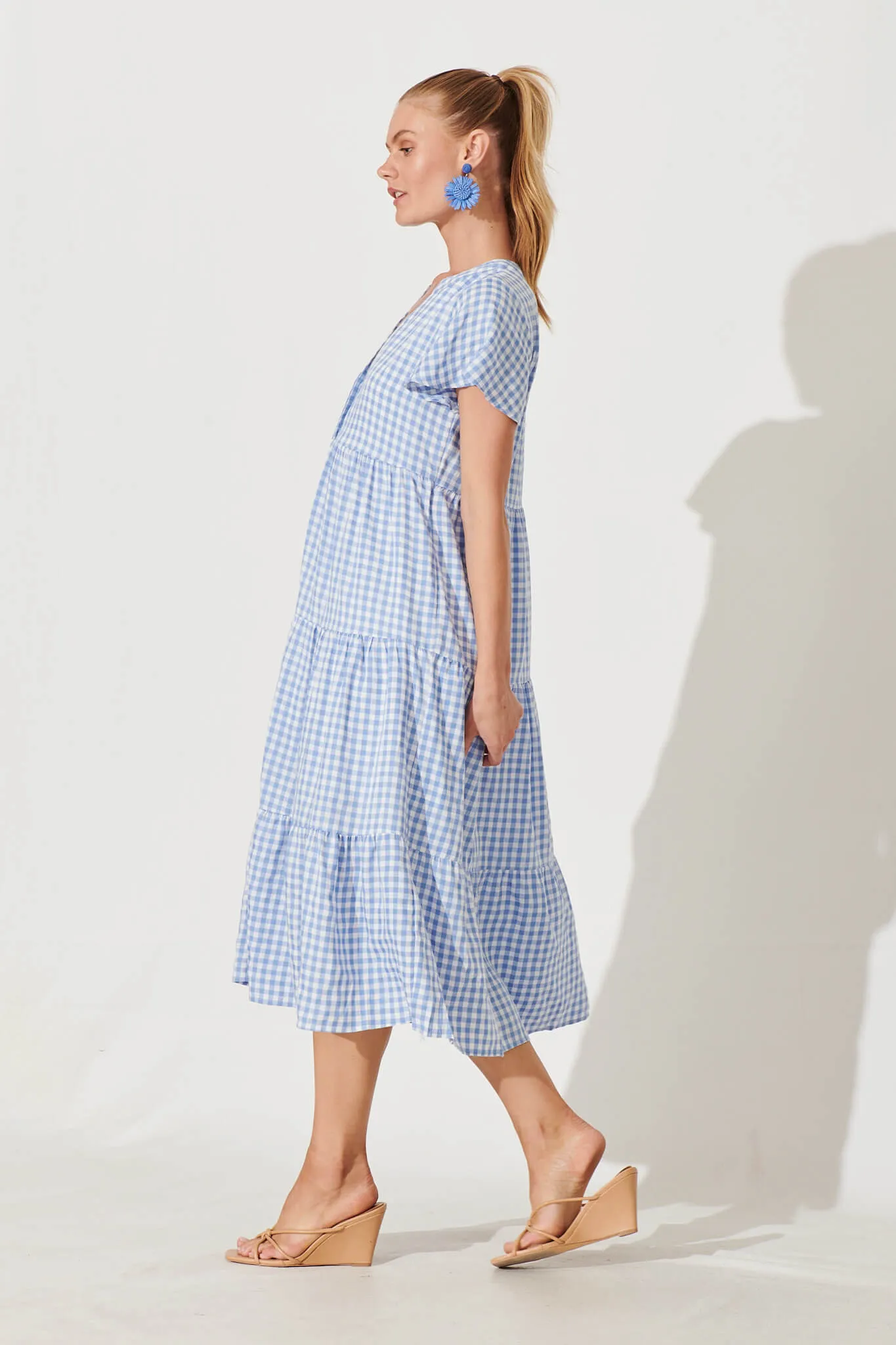Bently Midi Dress In Blue Gingham Check Cotton Blend sold by St Frock product image thumbnail 3