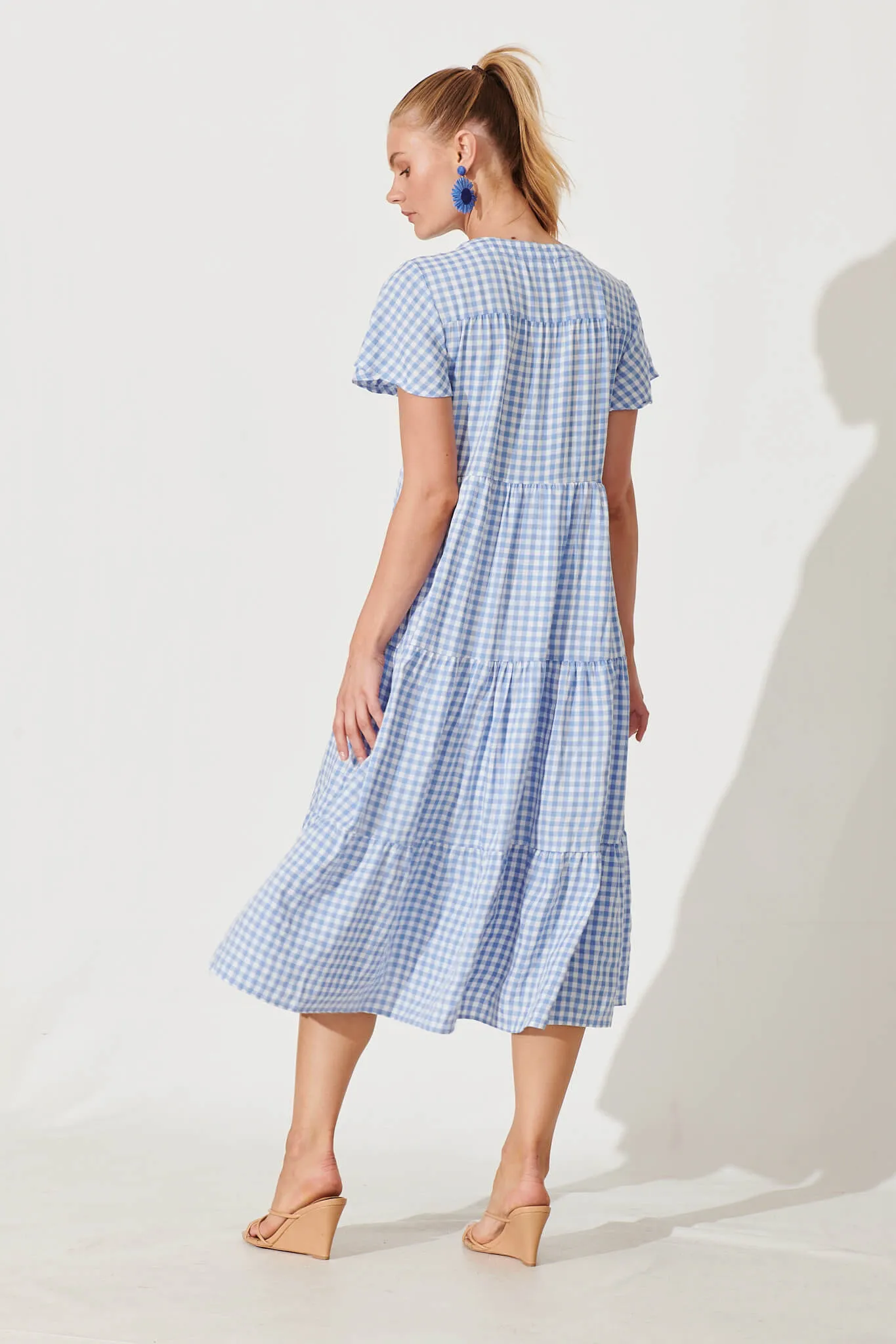 Bently Midi Dress In Blue Gingham Check Cotton Blend sold by St Frock product image thumbnail 4