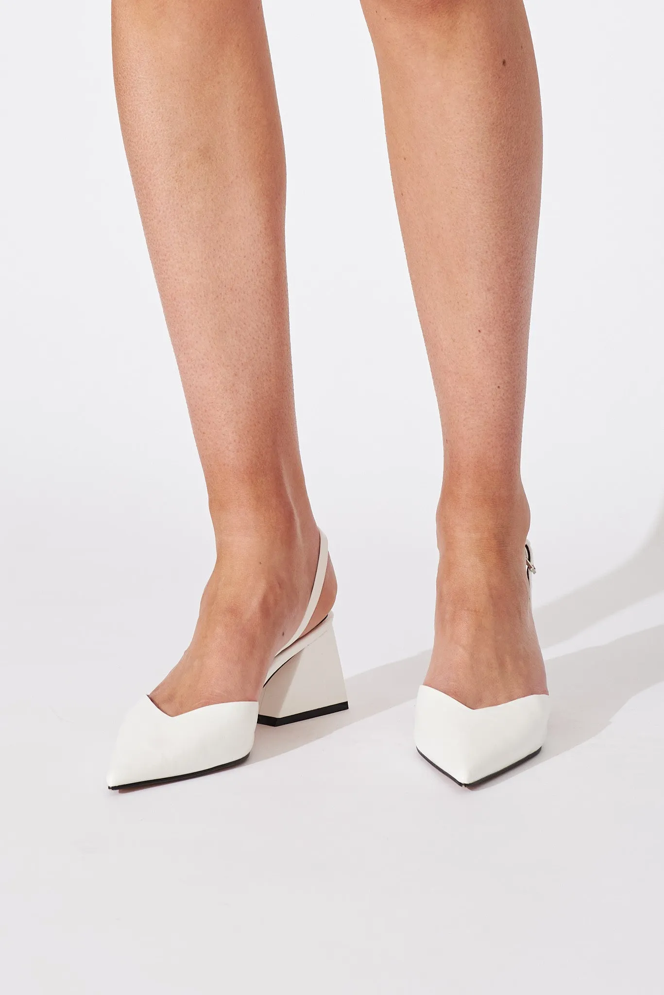 Gavi Closed Toe Slingback Block Heels In White sold by St Frock product image thumbnail 4