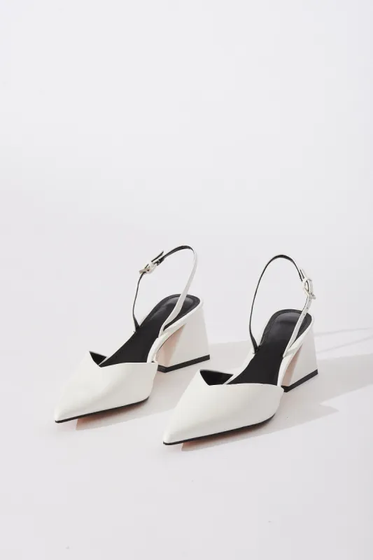 Gavi Closed Toe Slingback Block Heels In White sold by St Frock