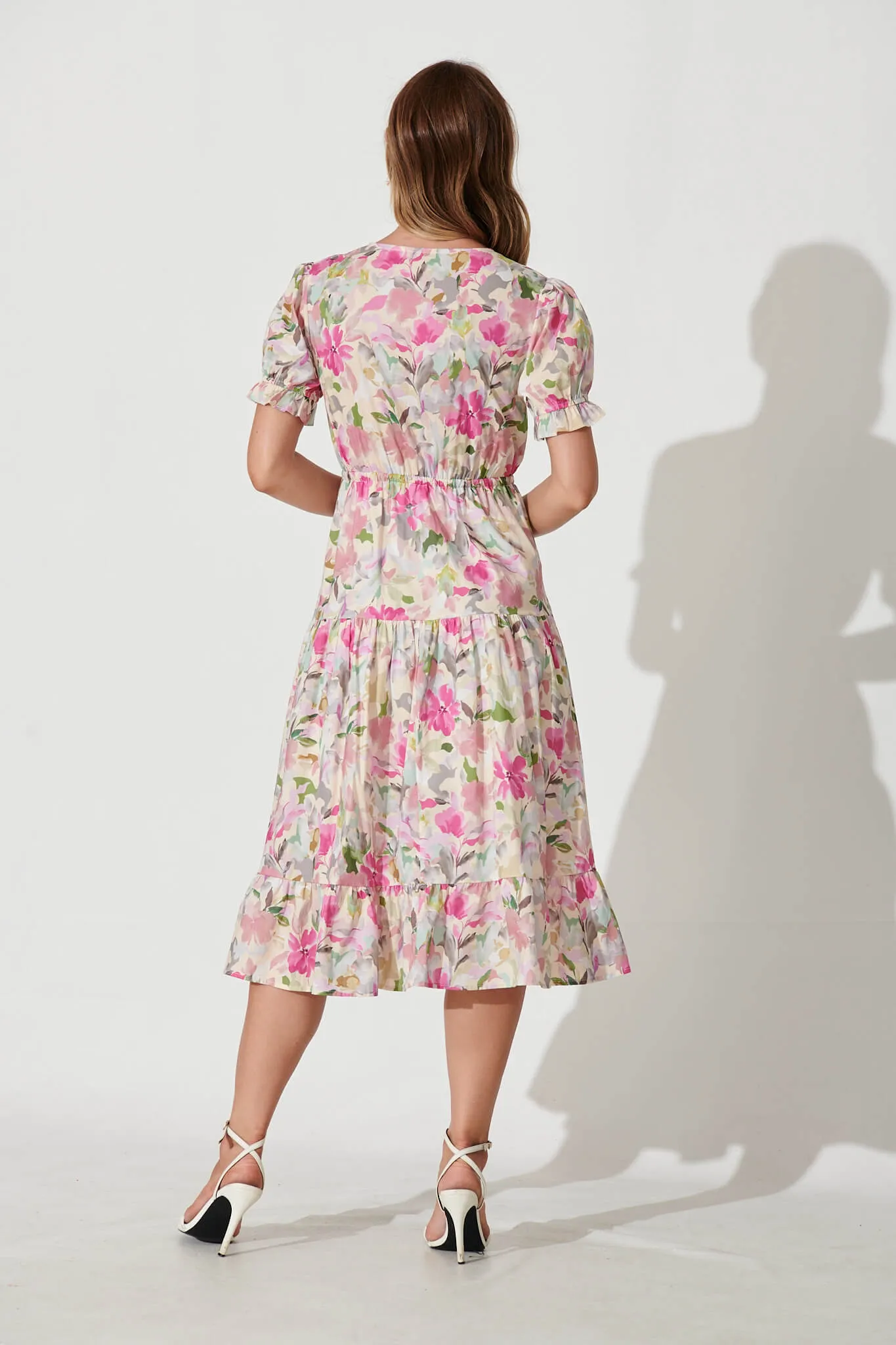 Gardener Midi Dress In Pink Multi Floral Cotton sold by St Frock product image thumbnail 4