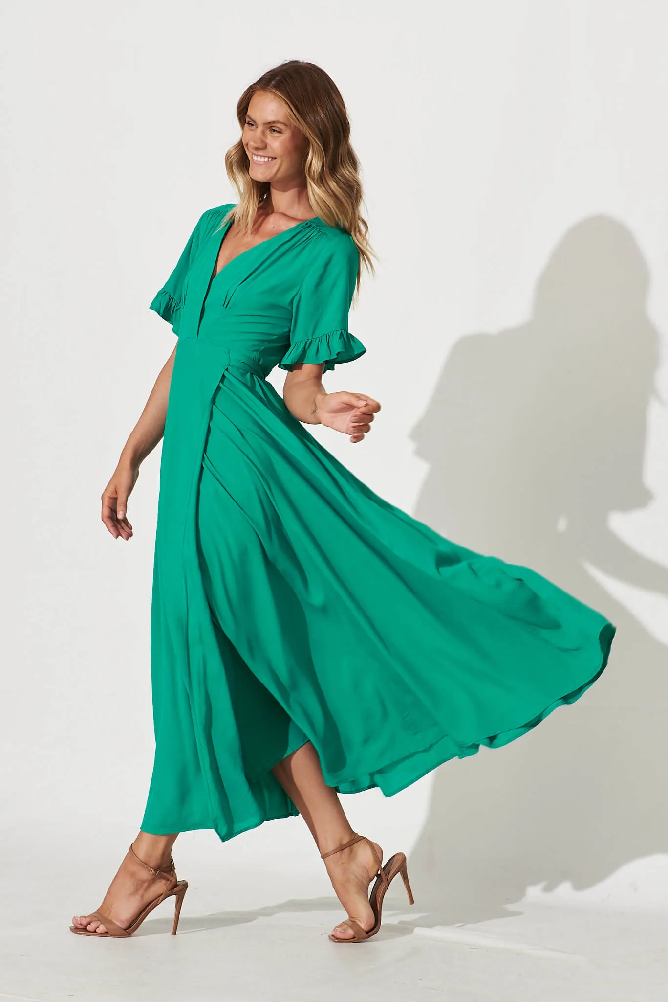 Rondal Maxi Wrap Dress In Jade Green sold by St Frock product image thumbnail 3