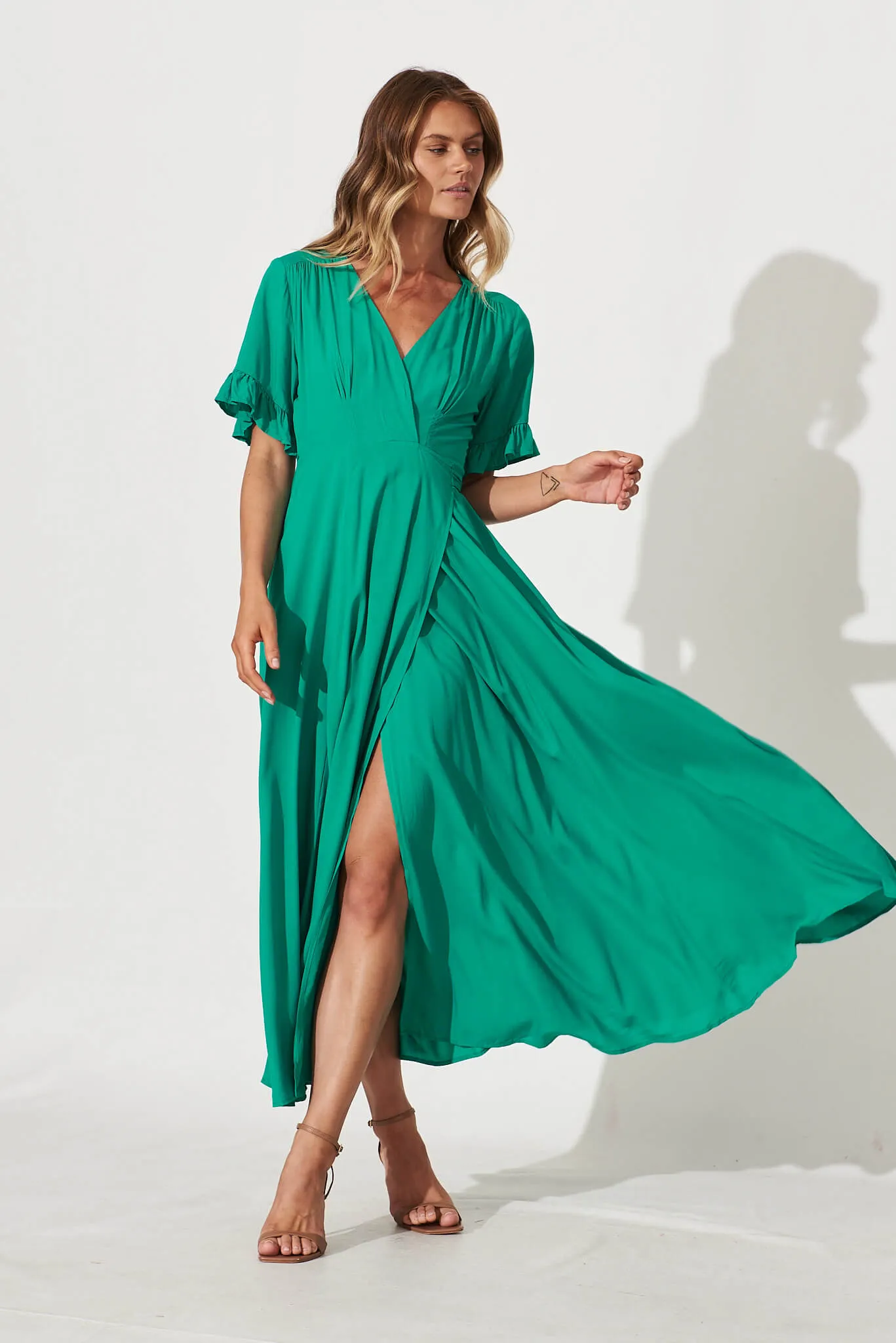 Rondal Maxi Wrap Dress In Jade Green sold by St Frock