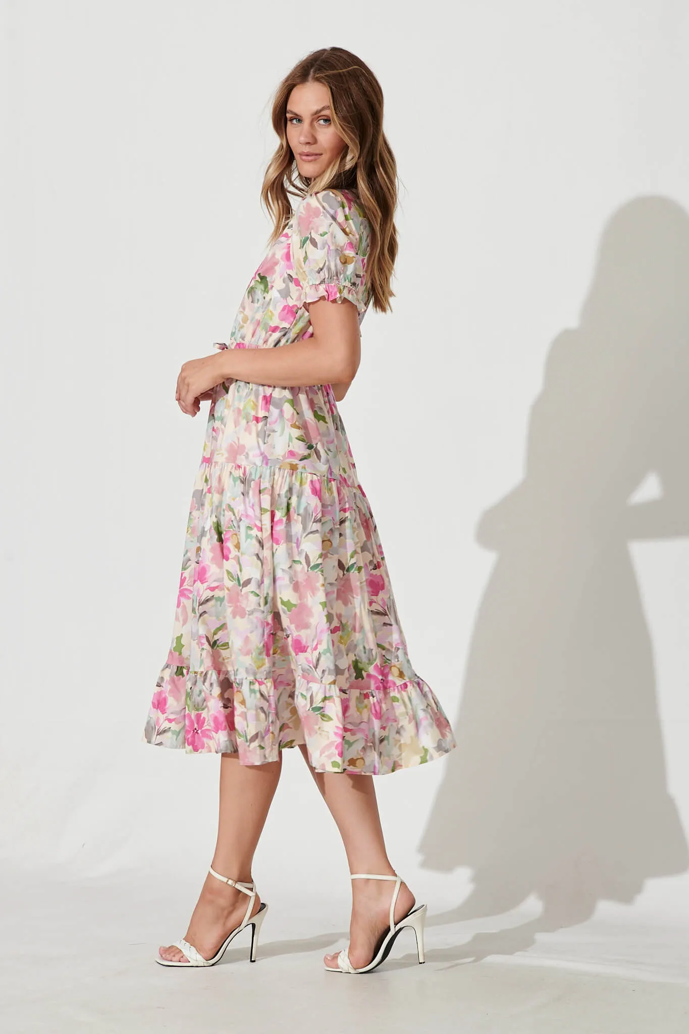 Gardener Midi Dress In Pink Multi Floral Cotton sold by St Frock product image thumbnail 3
