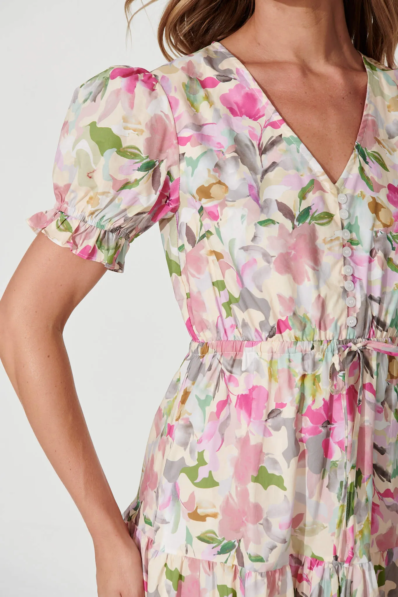 Gardener Midi Dress In Pink Multi Floral Cotton sold by St Frock product image thumbnail 5