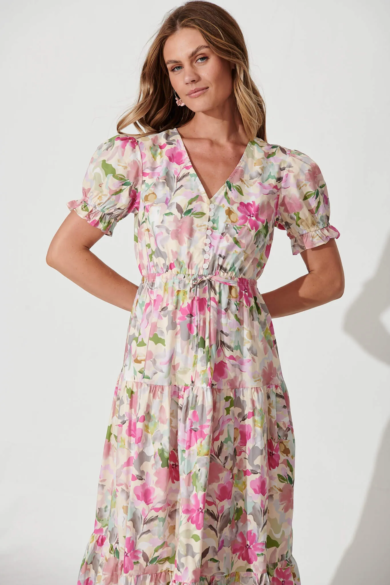 Gardener Midi Dress In Pink Multi Floral Cotton sold by St Frock product image thumbnail 2