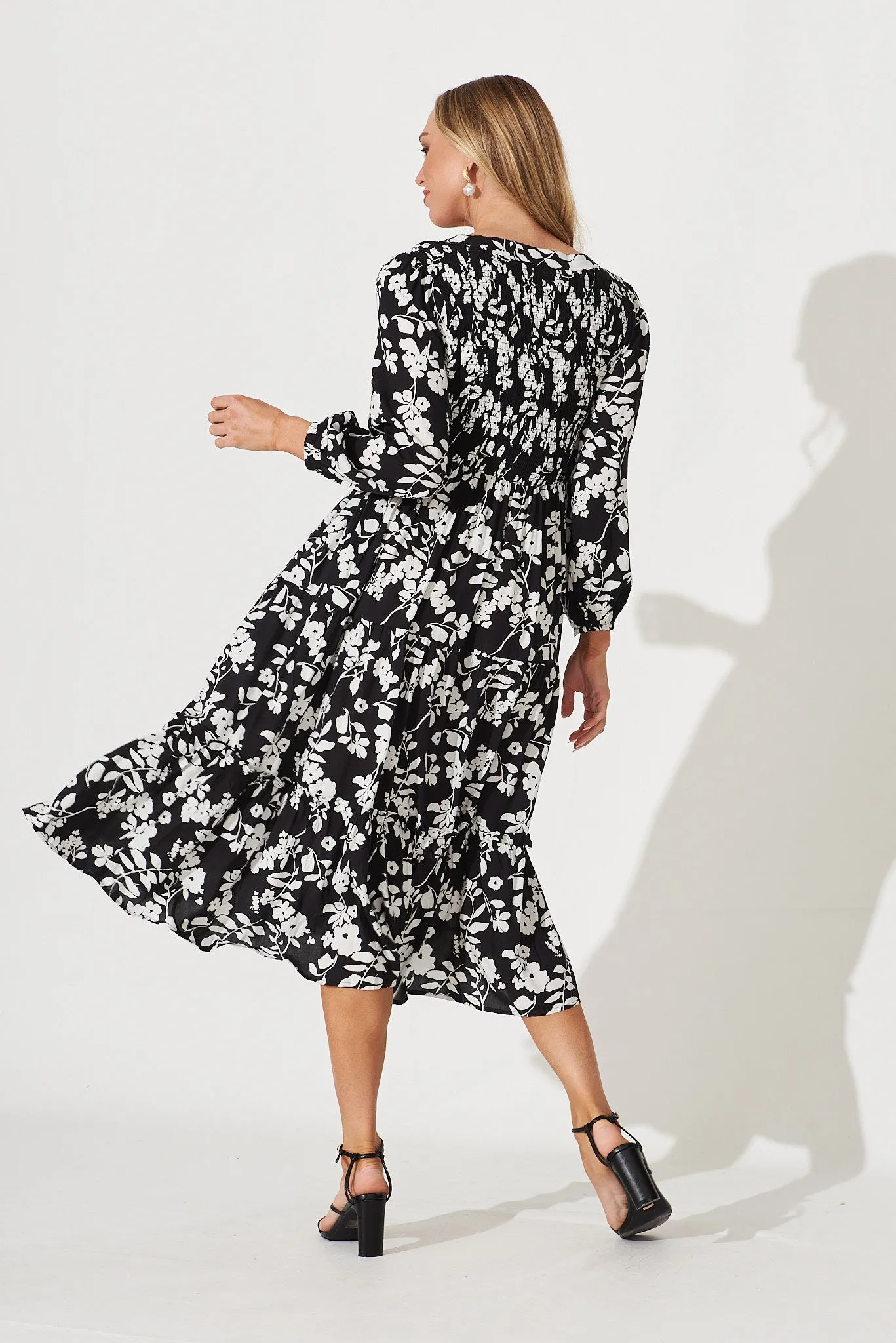 Vivian Midi Dress In Black With White Floral Print sold by St Frock product image thumbnail 4