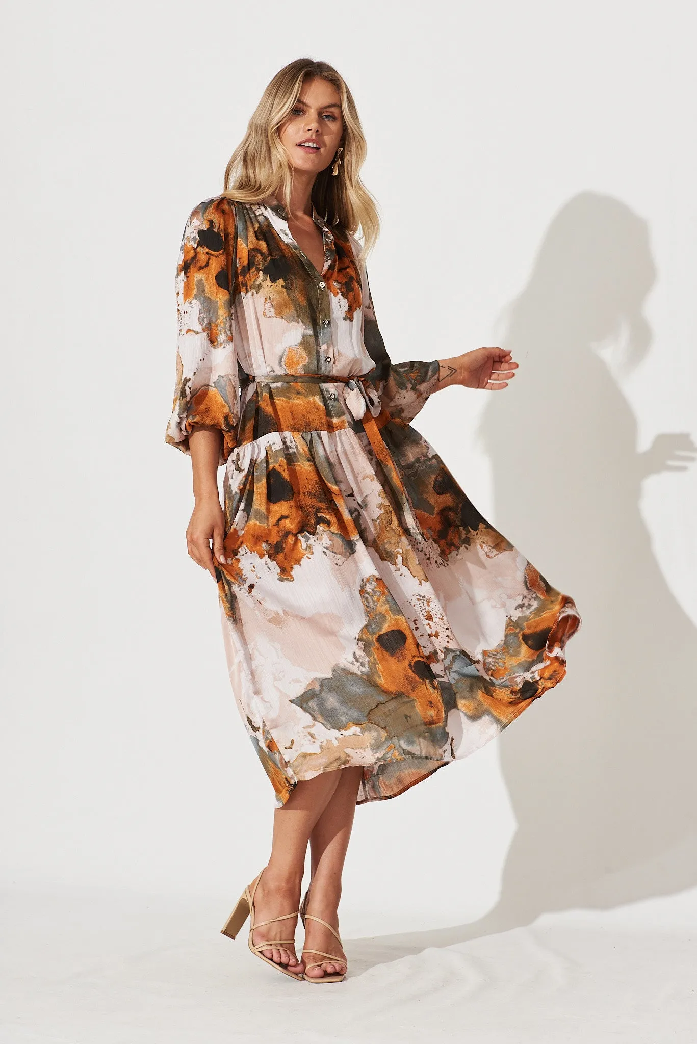 Pippa Maxi Dress In Grey With Rust Print Chiffon sold by St Frock product image thumbnail 2