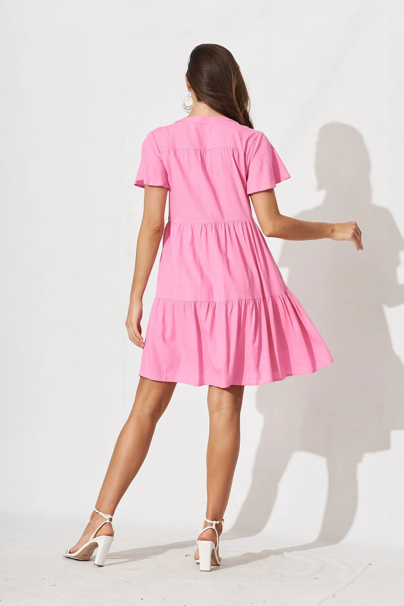 Adeline Shirt Dress In Candy Pink Linen Blend sold by St Frock product image thumbnail 4