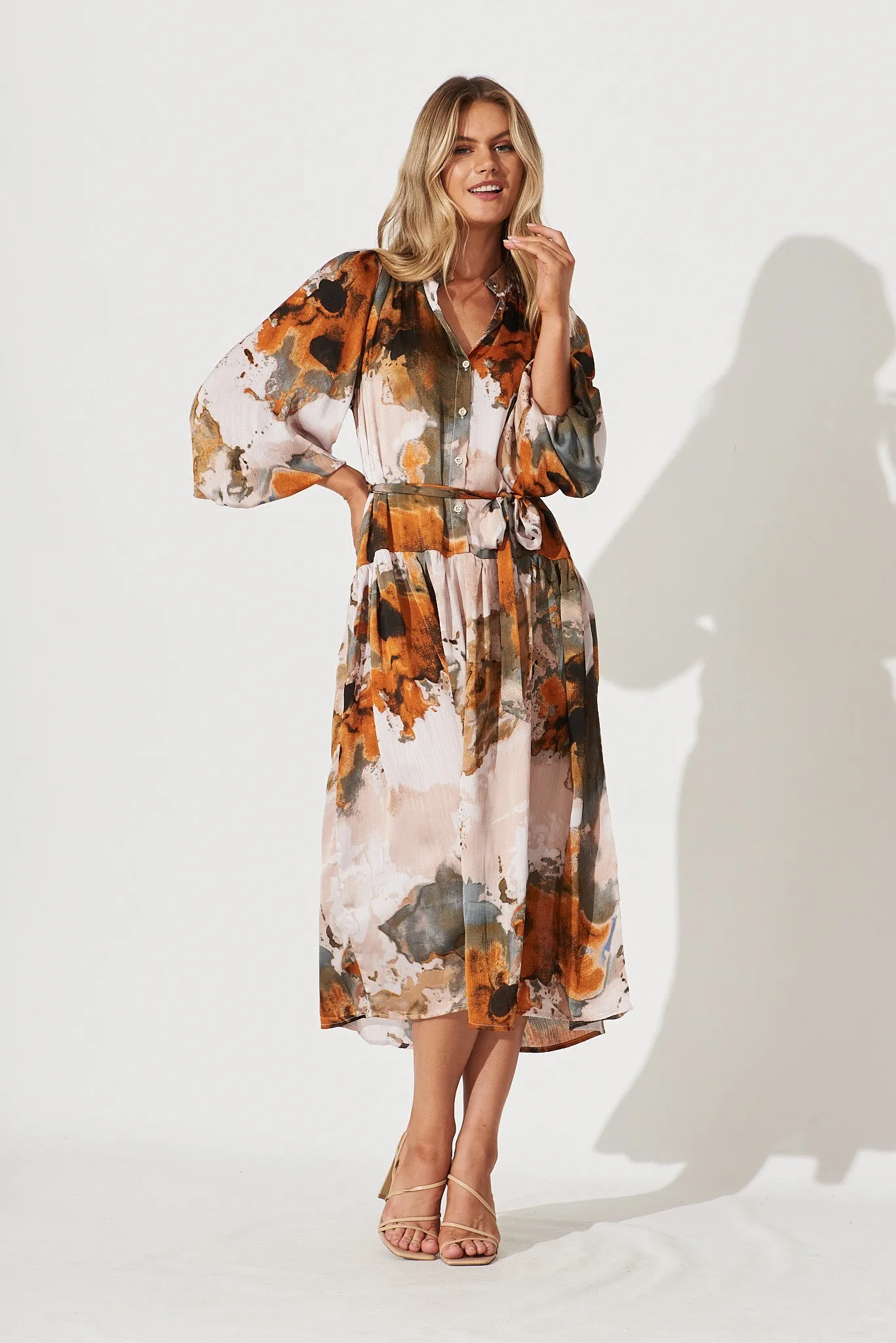 Pippa Maxi Dress In Grey With Rust Print Chiffon sold by St Frock product image thumbnail 3