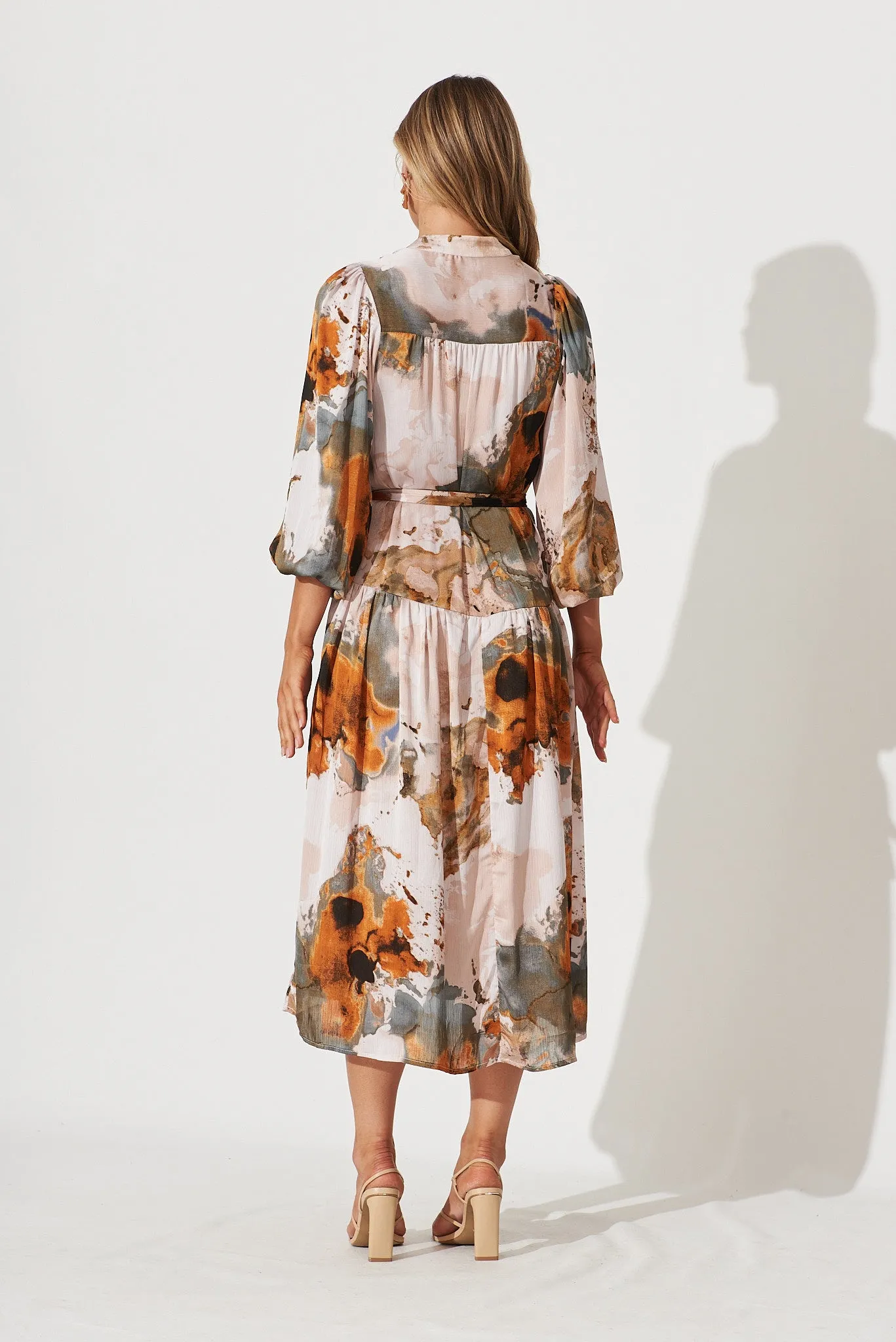 Pippa Maxi Dress In Grey With Rust Print Chiffon sold by St Frock product image thumbnail 5