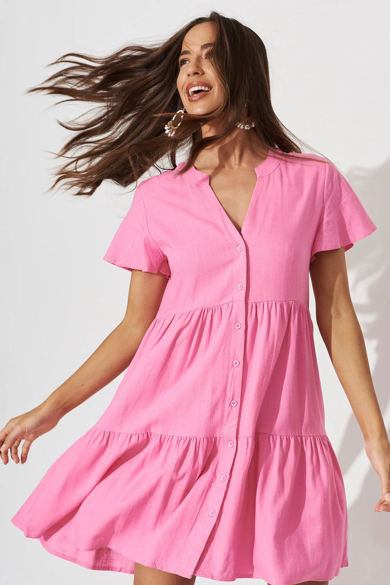 Adeline Shirt Dress In Candy Pink Linen Blend sold by St Frock product image thumbnail 2