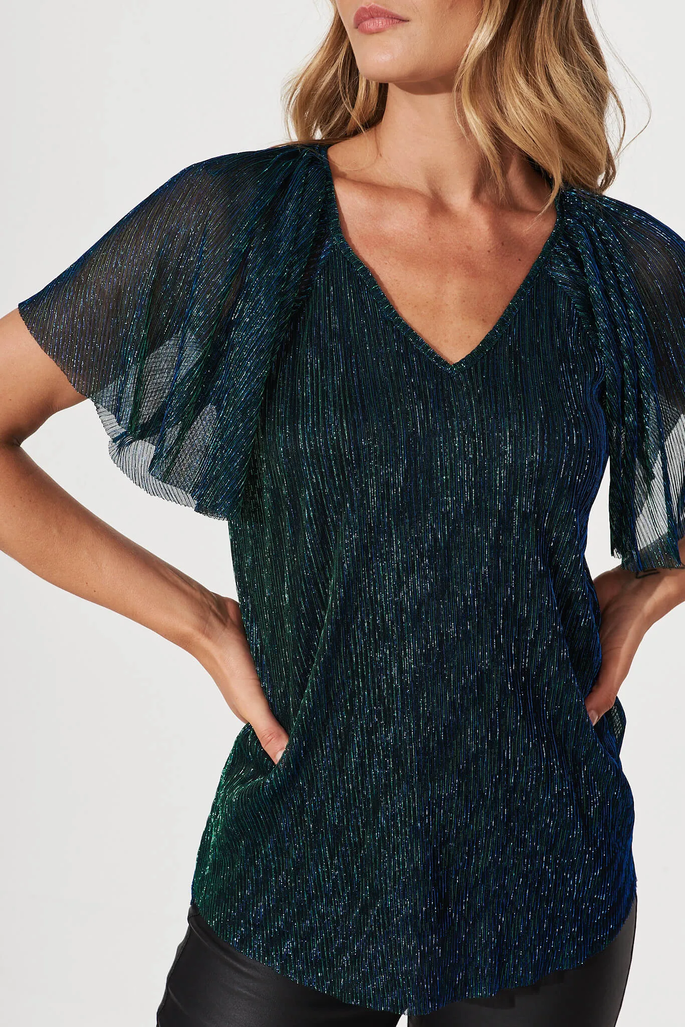 Zion Top In Emerald Green Crinkle Lurex sold by St Frock product image thumbnail 5