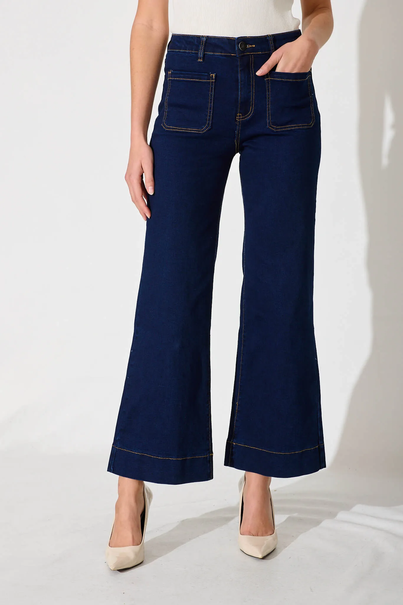 Juan High Rise Wide Leg Jean In Dark Indigo Denim sold by St Frock